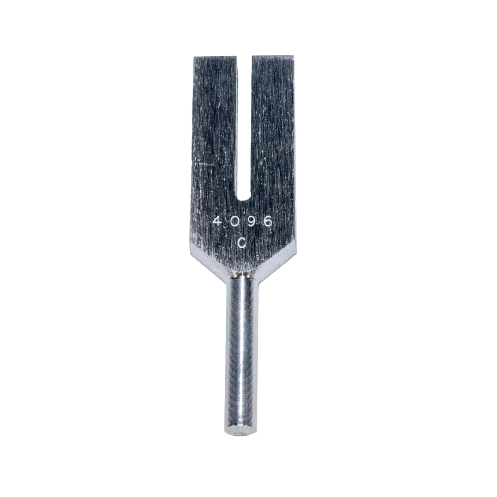 Tuning fork with metallic finish on a white background